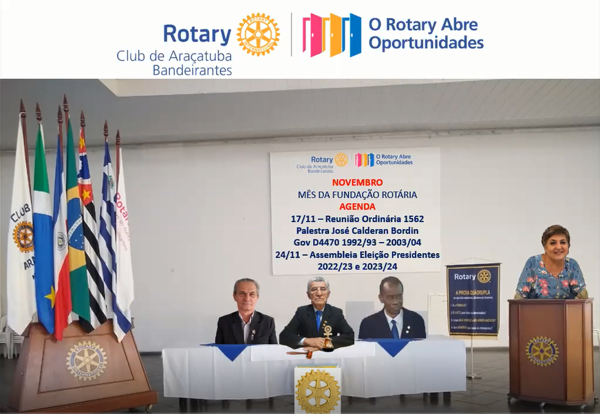Gravação da 16ª RO - 1562 da Fundação do Rotary Club de Araçatuba Bandeirantes - Palestra Gov D4470 1991/92 - 2003/04 José Calderan Bordin 