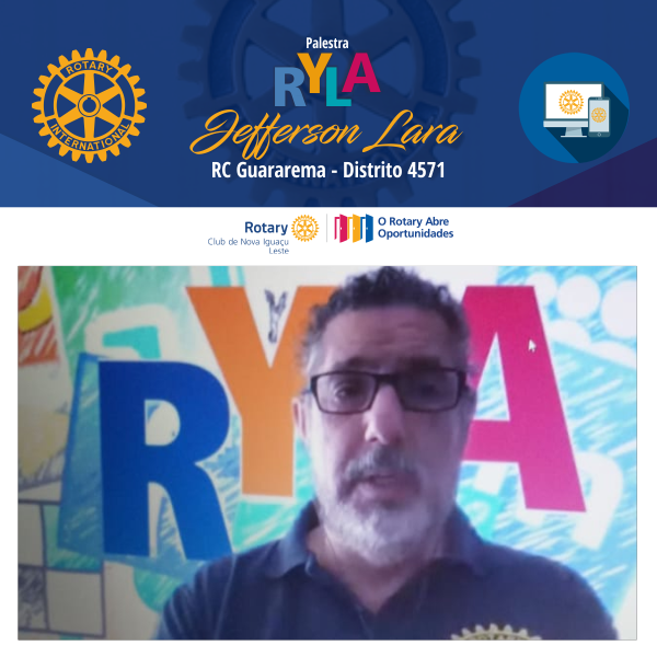 Jefferson Lara do RC de Guararema, palestrando virtualmente em reunião do Clube