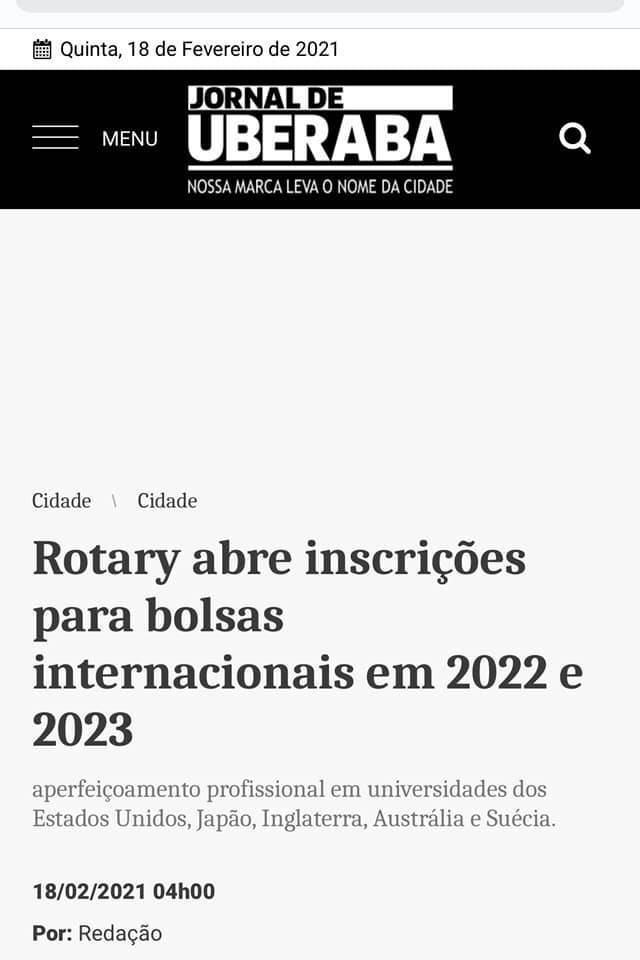 JORNAL DE UBERABA destaca BOLSAS PELA PAZ do Rotary International . Emissoras de rádio e sites de instituições também aderiram à divulgação desta iniciativa do ROTARY que beneficia a humanidade há décadas.