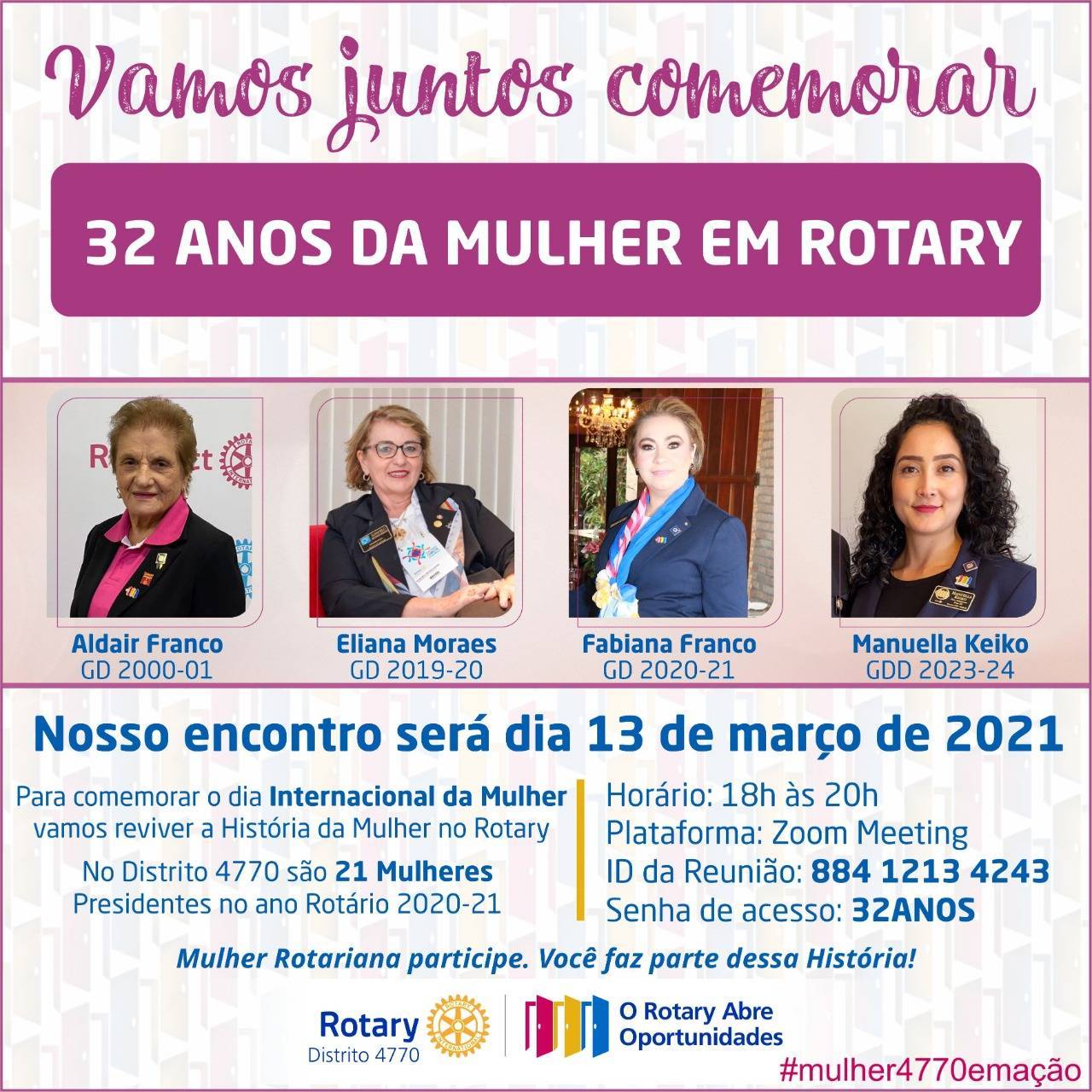 Rotary 5 de Agosto homenageando a Mulher pelos 32 anos em Rotary