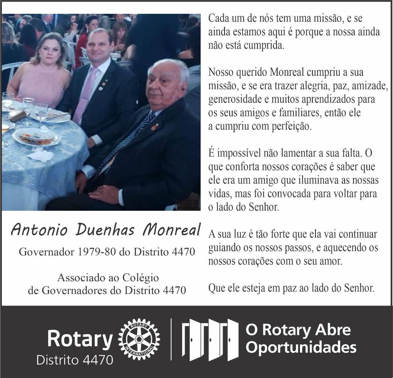 Momento muito triste para o Distrito 4470 ! Falecimento do Governador 1979-80 Antonio Duenhas Monreal