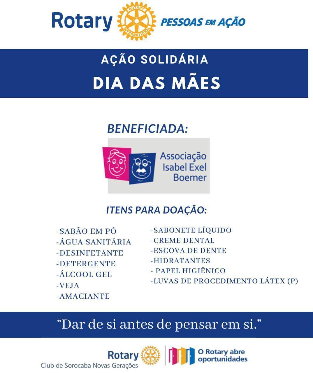 AÇÃO DO DIA DAS MÃES EM PROL DA ASSOCIAÇÃO EXEL BOEMER