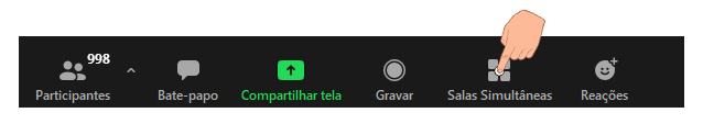 No ZOOM, toque no botão SALAS SIMULTÂNEAS para entrar na sala desejada.