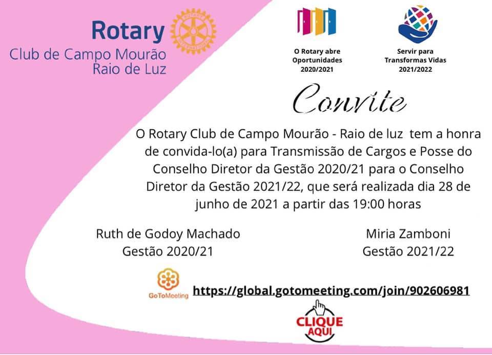 CONVITE - TRANSMISSÃO DE POSSE DO ROTARY CLUB DE CAMPO MOURÃO-RAIO DE LUZ
