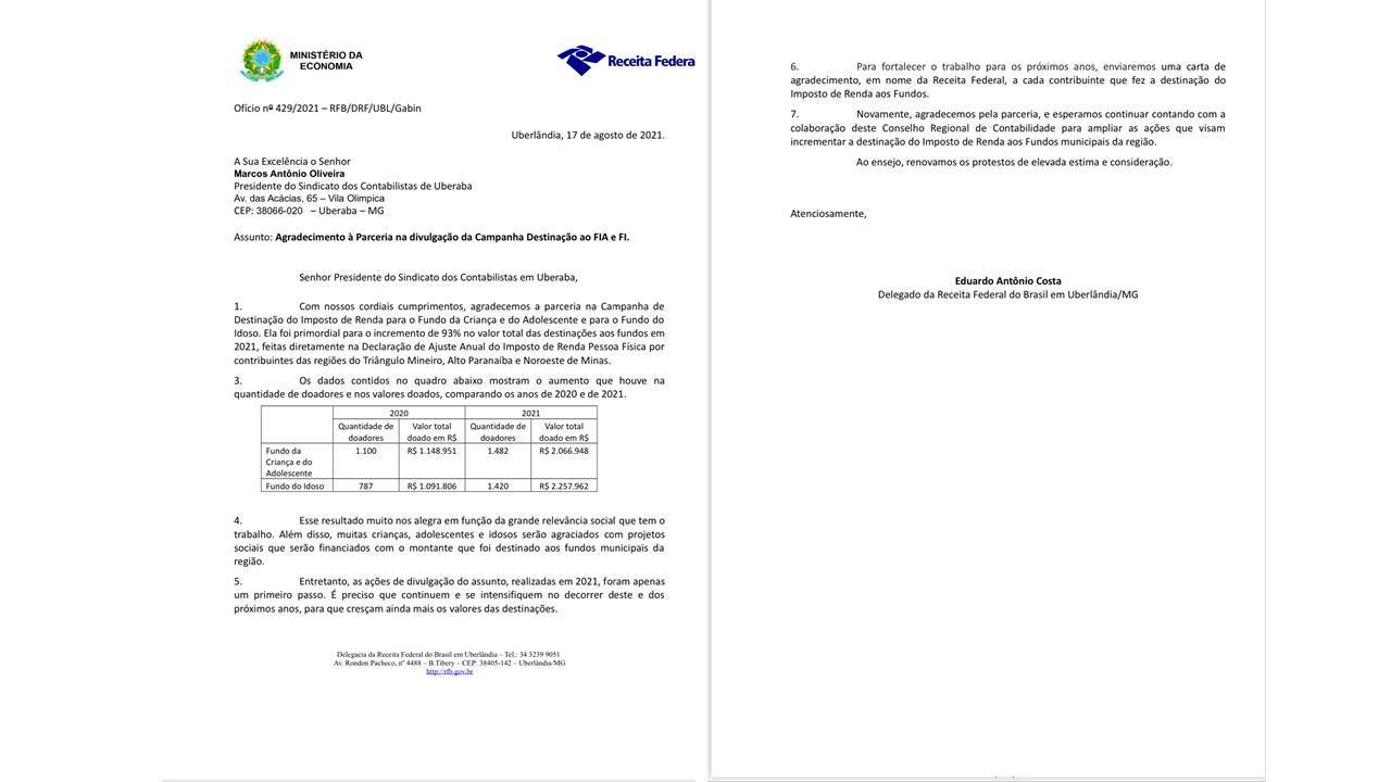 93% foi o aumento das doações do I.R para crianças, adolescentes e idosos no Triângulo, Alto Paranaíba e Noroeste de Minas revela o delegado da Receita Federal, Eduardo Antônio Costa