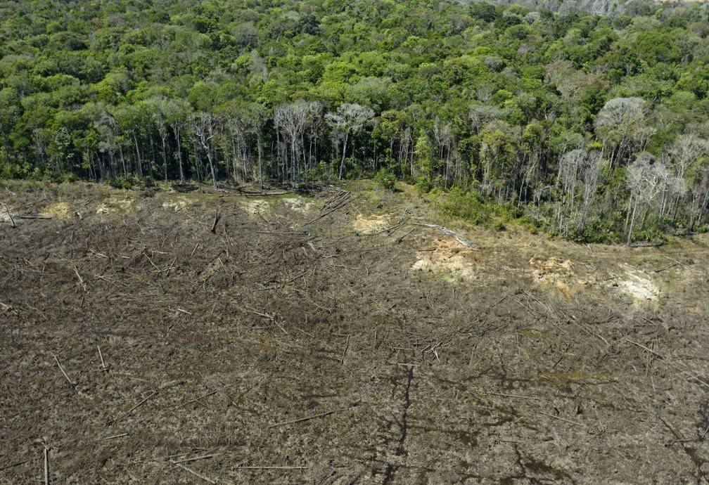 Área deflorestada da Amazônia em Sinop (MT). — Foto: Florian Plaucheur/ AFP