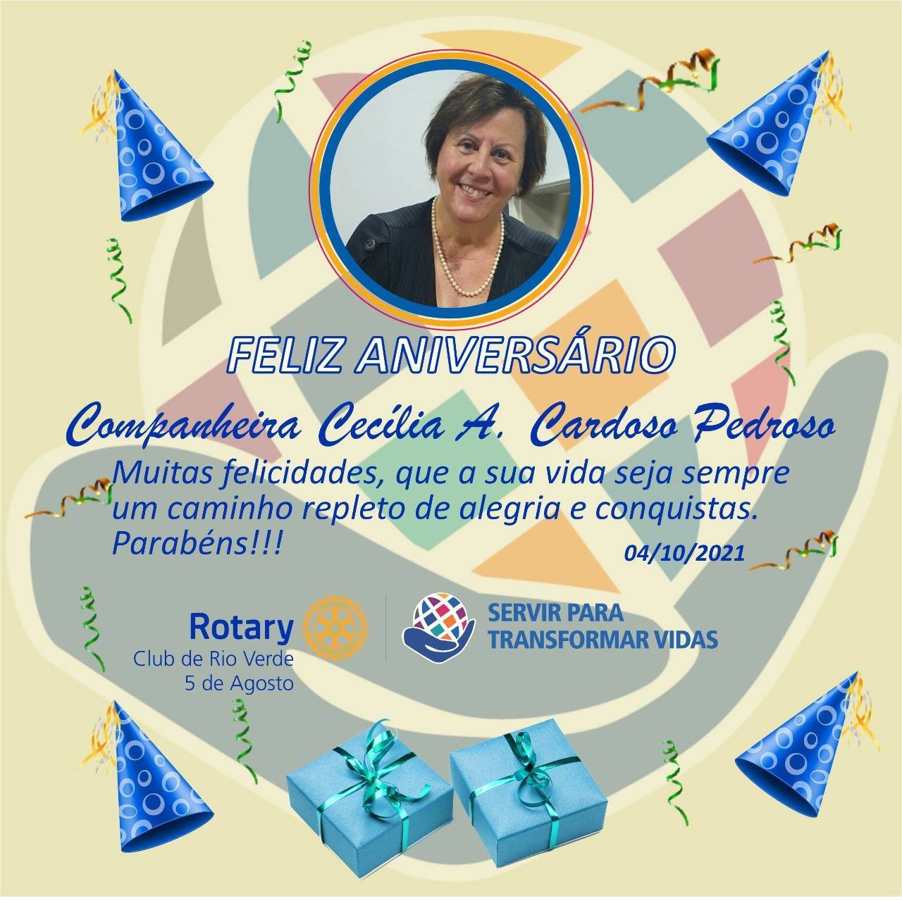 O ROTARY 5 DE AGOSTO COMEMORA O ANIVERSÁRIO DA COMPANHEIRA CECÍLIA