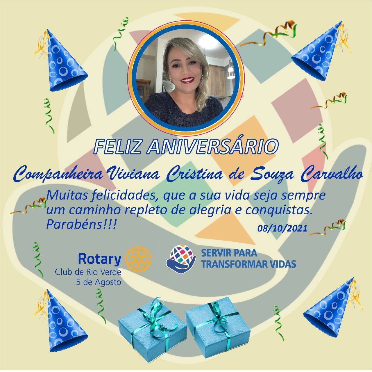 O ROTARY 5 DE AGOSTO COMEMORA O ANIVERSÁRIO DA COMPANHEIRA VIVIANA CRISTINA