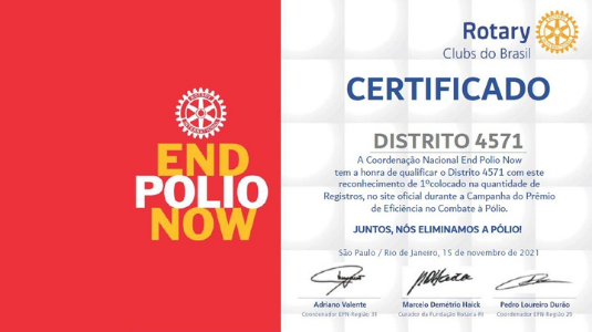 Cerificado de reconhecimento de 1º colocado na quantidade de registros