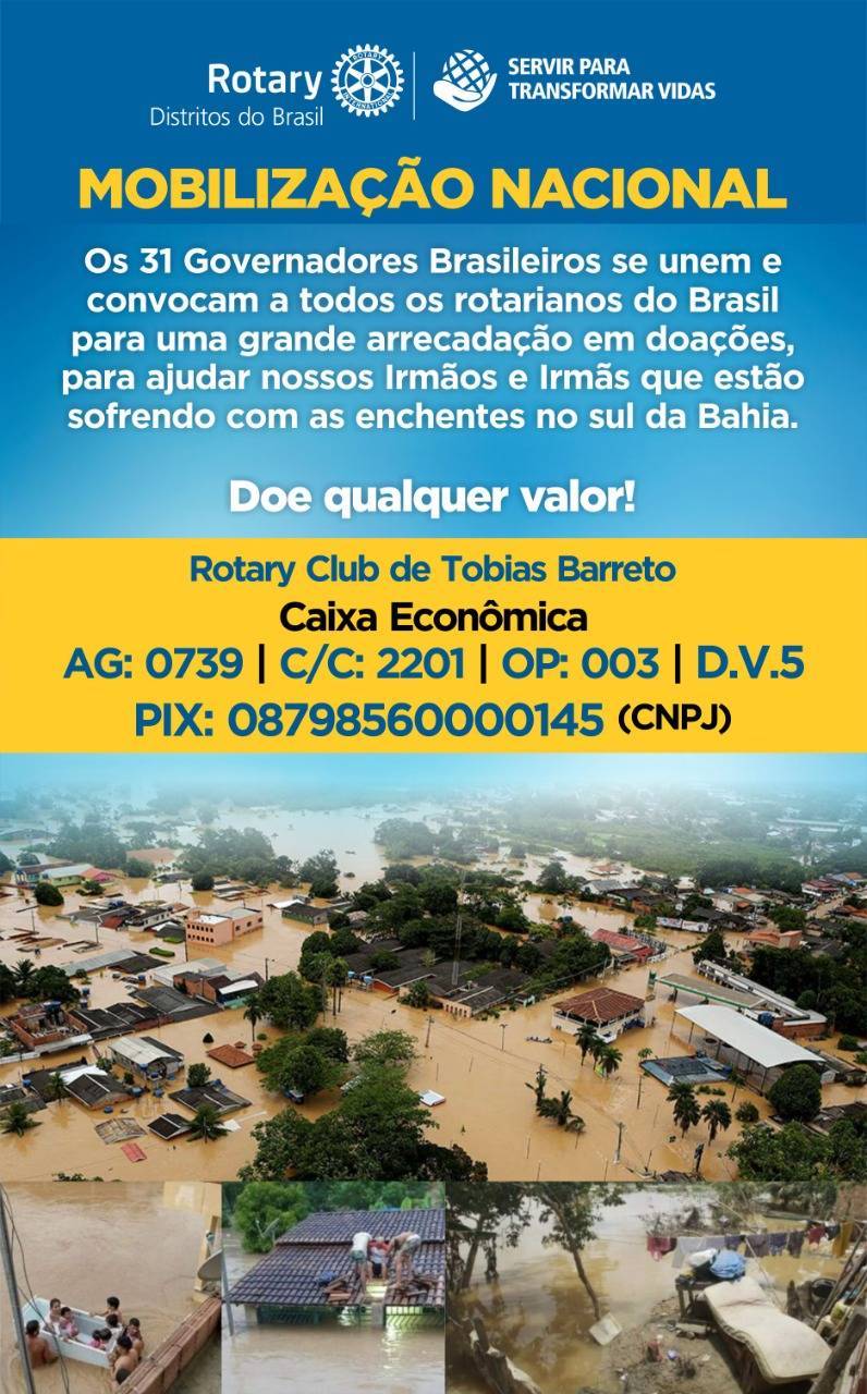 Chamamento para campanha de auxílio às vítimas das enchentes na Bahia