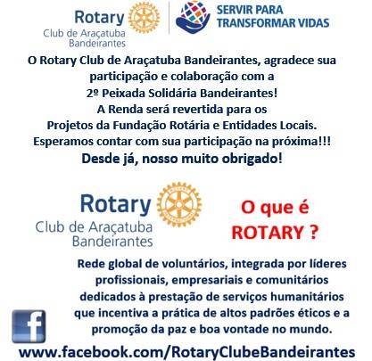 Agradecimentos pela participação na 2º Peixada Solidária RC Araçatuba Bandeirantes 14/04/2022