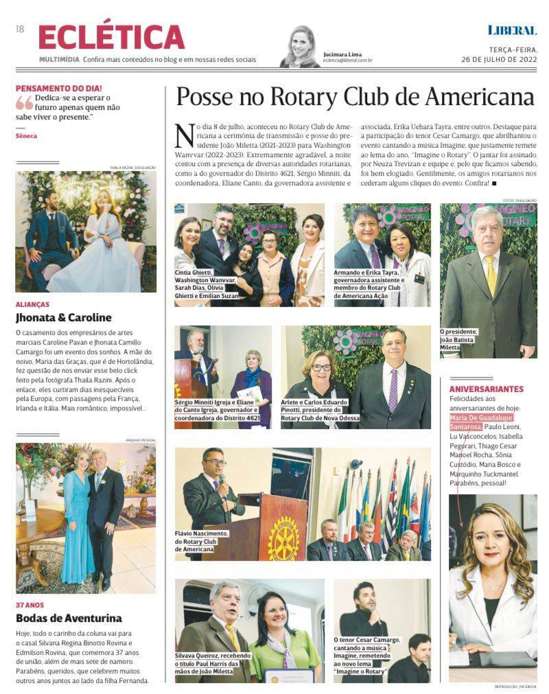 Posse no Rotary Club de Americana é destaque na mídia