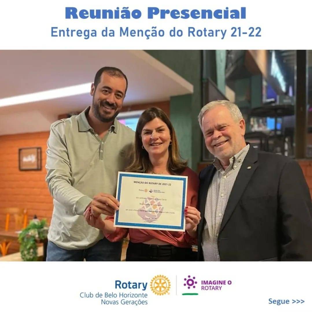 José Moisés Teixeira entrega menção do Rotary 21-22 ao BH Novas Gerações