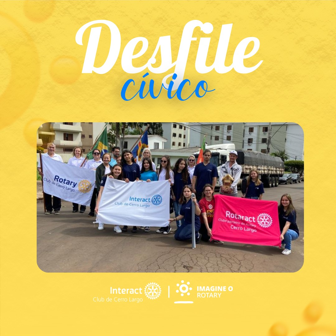 No dia 20/09/2022 realizou-se o desfile cívico da cidade, na qual o clube participou!  #paratodosverem : A arte está composta por um fundo amarelo com uma textura no fundo. Na parte superior central está escrito “Desfile Cívico