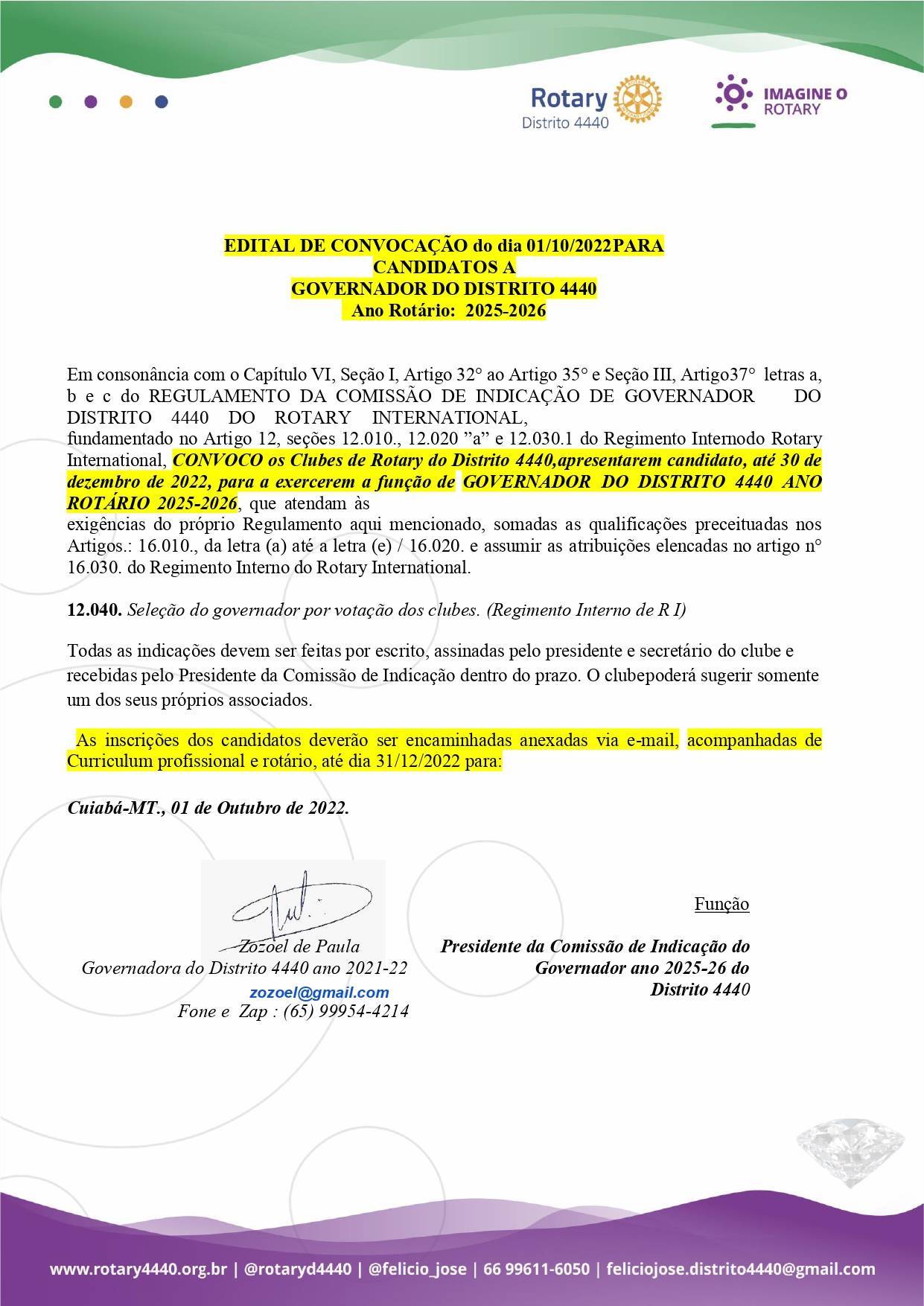 Edital de Convocação para os Clubes do Distrito