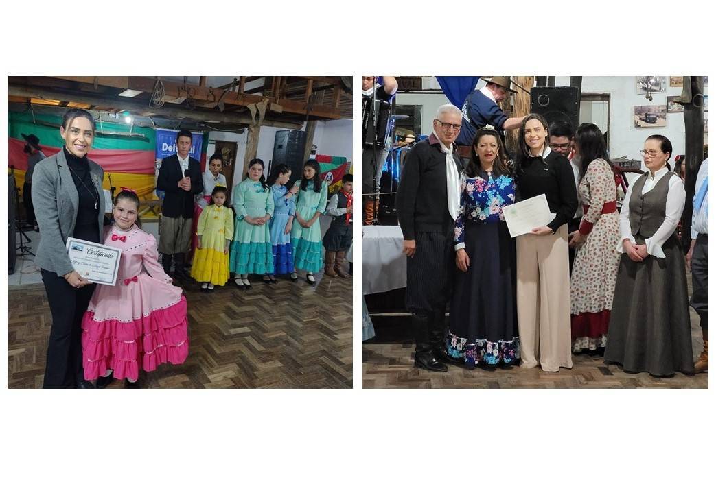 Presidente Mauren recebendo homenagens durante a Semana Farroupilha