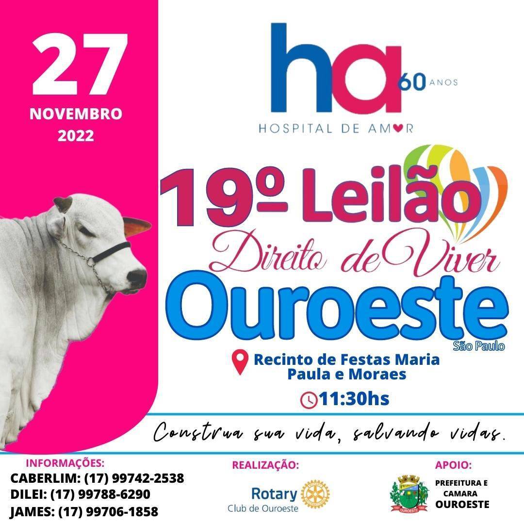 Dia 27/11/2022 - 19º Leilão de Gado - Ouroeste