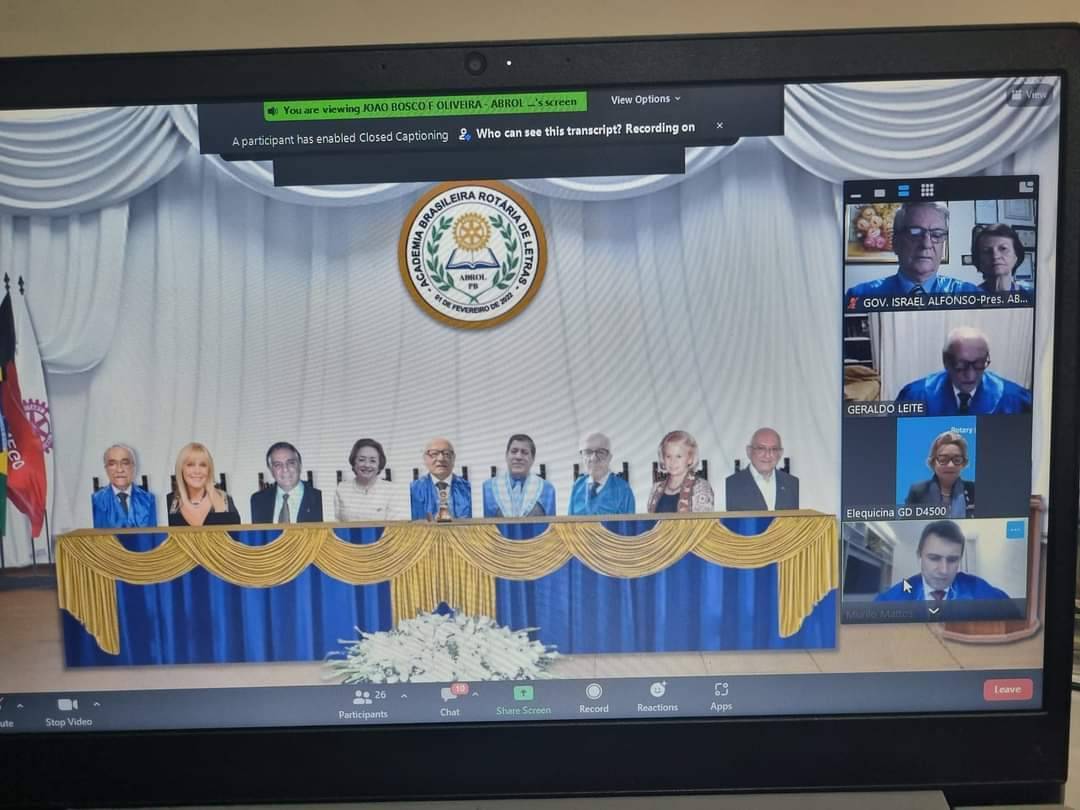 Texto do Gov. Israel Alfonso:  Nesta sexta-feira, participamos, Eula e eu, da Sessão Solene de constituição da Academia Brasileira Rotária de Letras - Paraiba