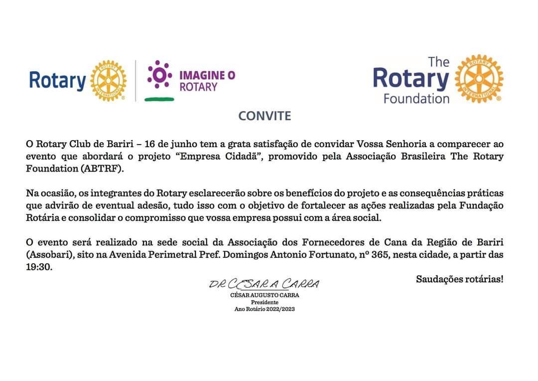 Amanhã o Rotary Club de Bariri - 16 de junho estará realizando mais uma ação importante em prol da comunidade.