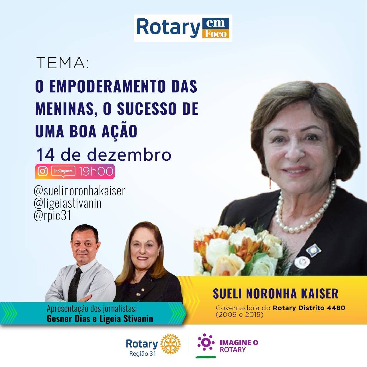 ROTARY EM FOCO, nesta 4° feira, 14/12, às 19h00, com SUELI KAISER