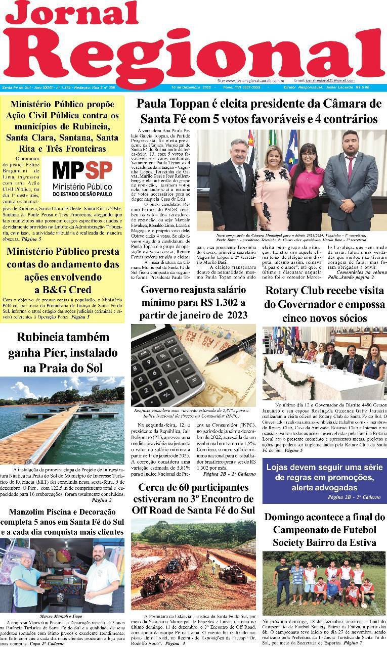 Visita oficial do casal Gov. Gerson e Rosangela Januário é destaque em jornal de Santa Fé do Sul.