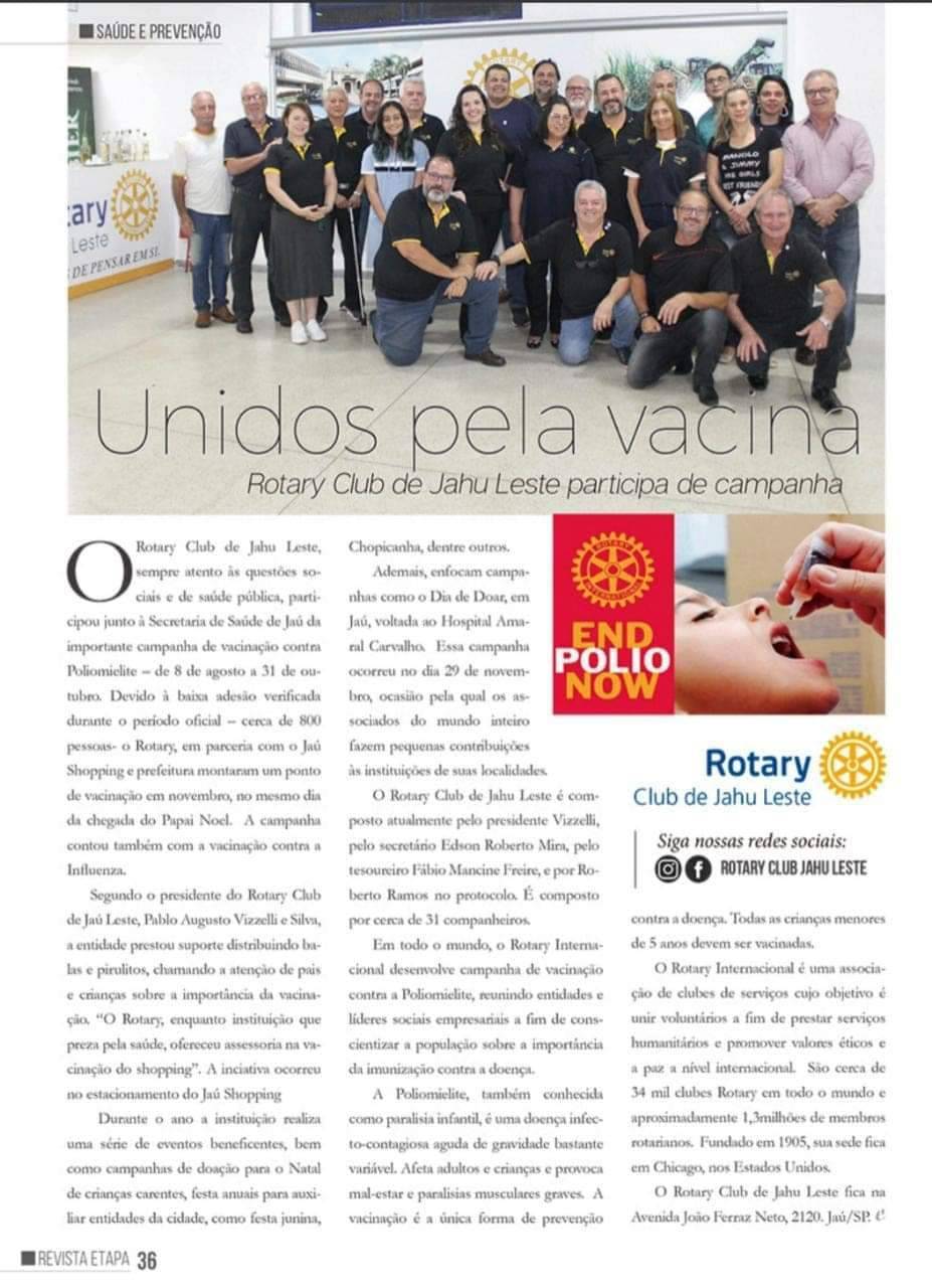 Rotary Club de Jahu Leste é destaque em publicação da Revista Etapa