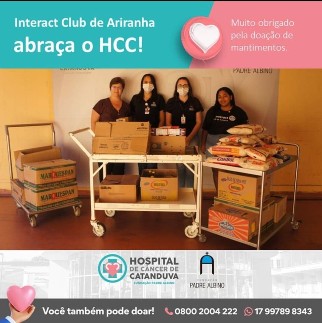 Interact Club de Ariranha fez doação de alimentos para o Hospital de Câncer de Catanduva
