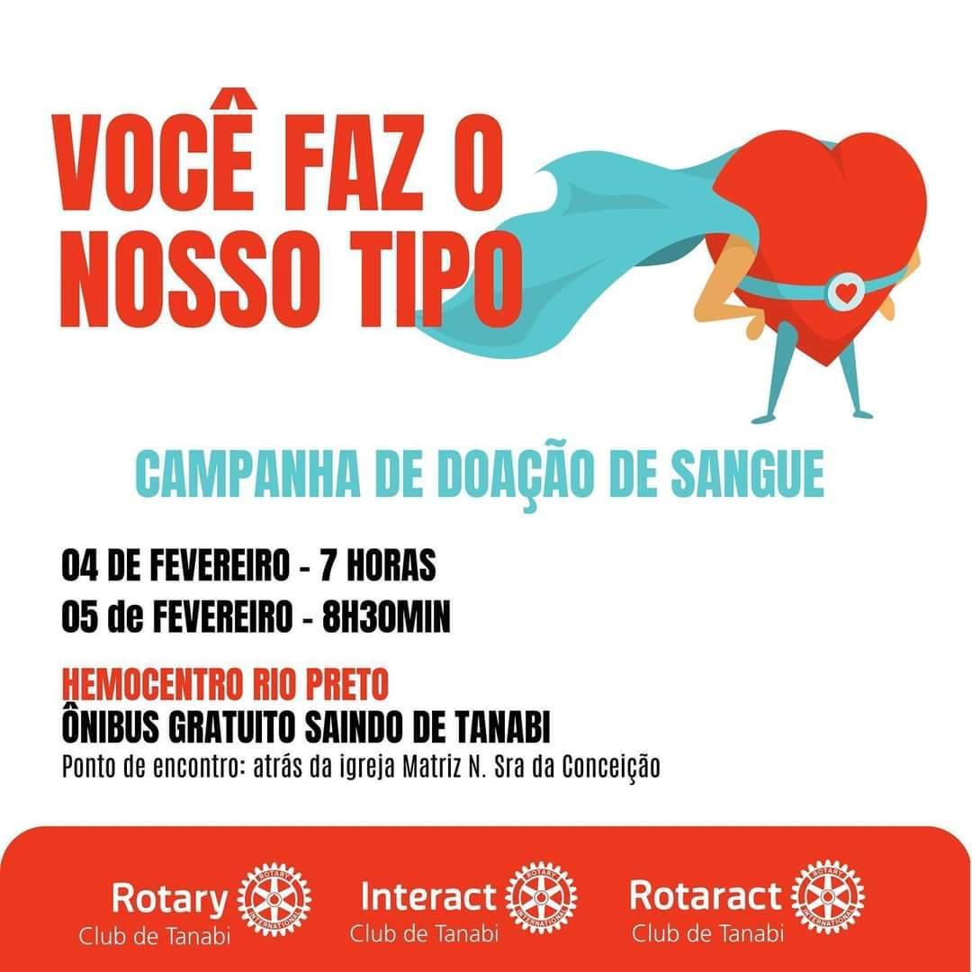 Campanha de Doação de Sangue - Rotary Club de Tanabi, em parceria com o Rotaract e o Interact Club de Tanabi