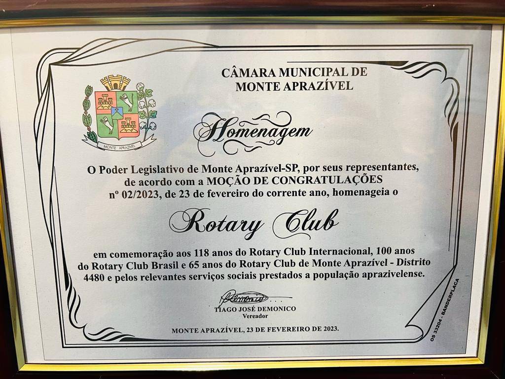 CÂMARA MUNICIPAL APROVA MOÇÃO AO ROTARY DE MONTE APRAZÍVEL