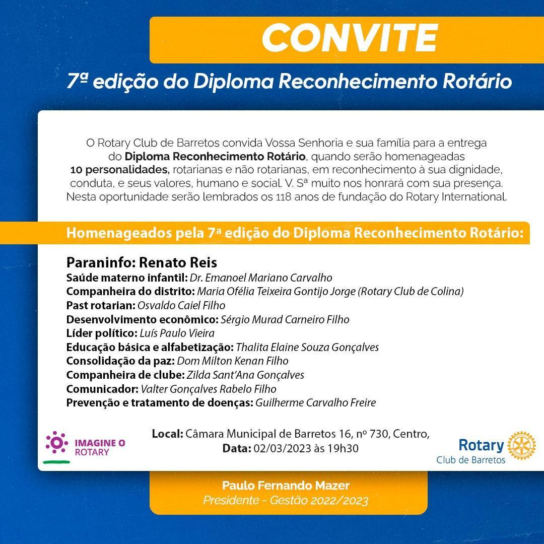 7º Diploma Reconhecimento Rotário 🏆