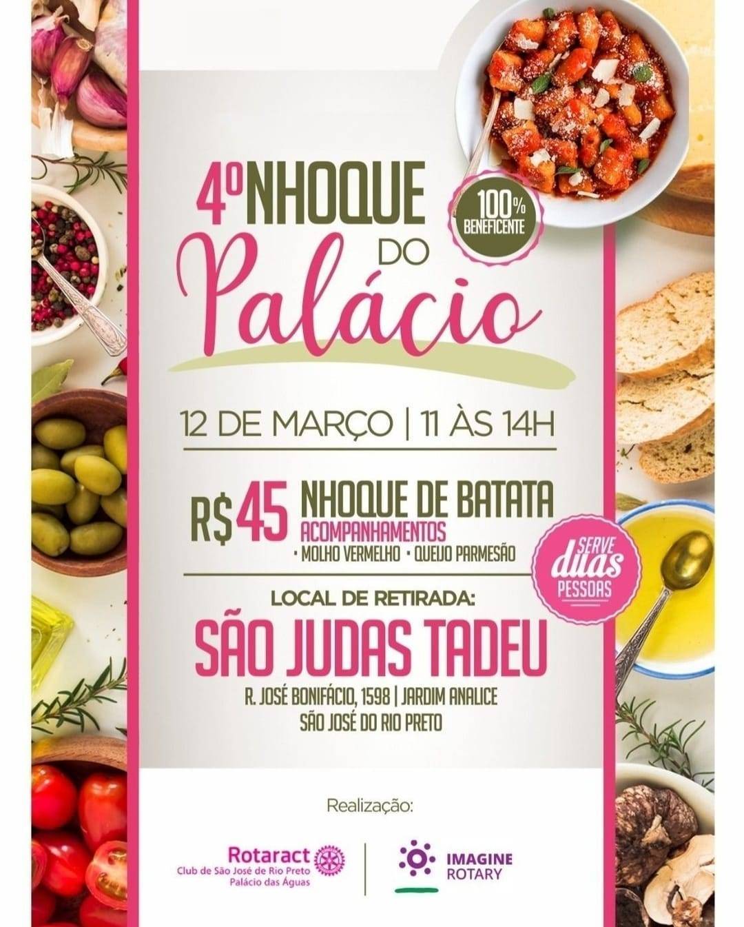 Vem aí o 4º Nhoque do Palácio realizado pelo Rotaract Club de São José do Rio Preto Palácio das Águas