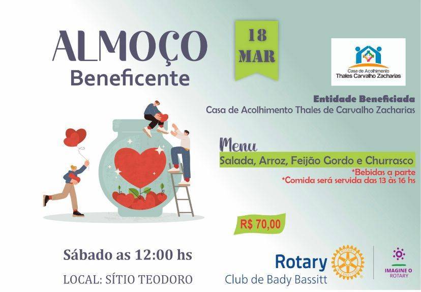 O Rotary Clube de Bady Bassit irá promover almoço Beneficente