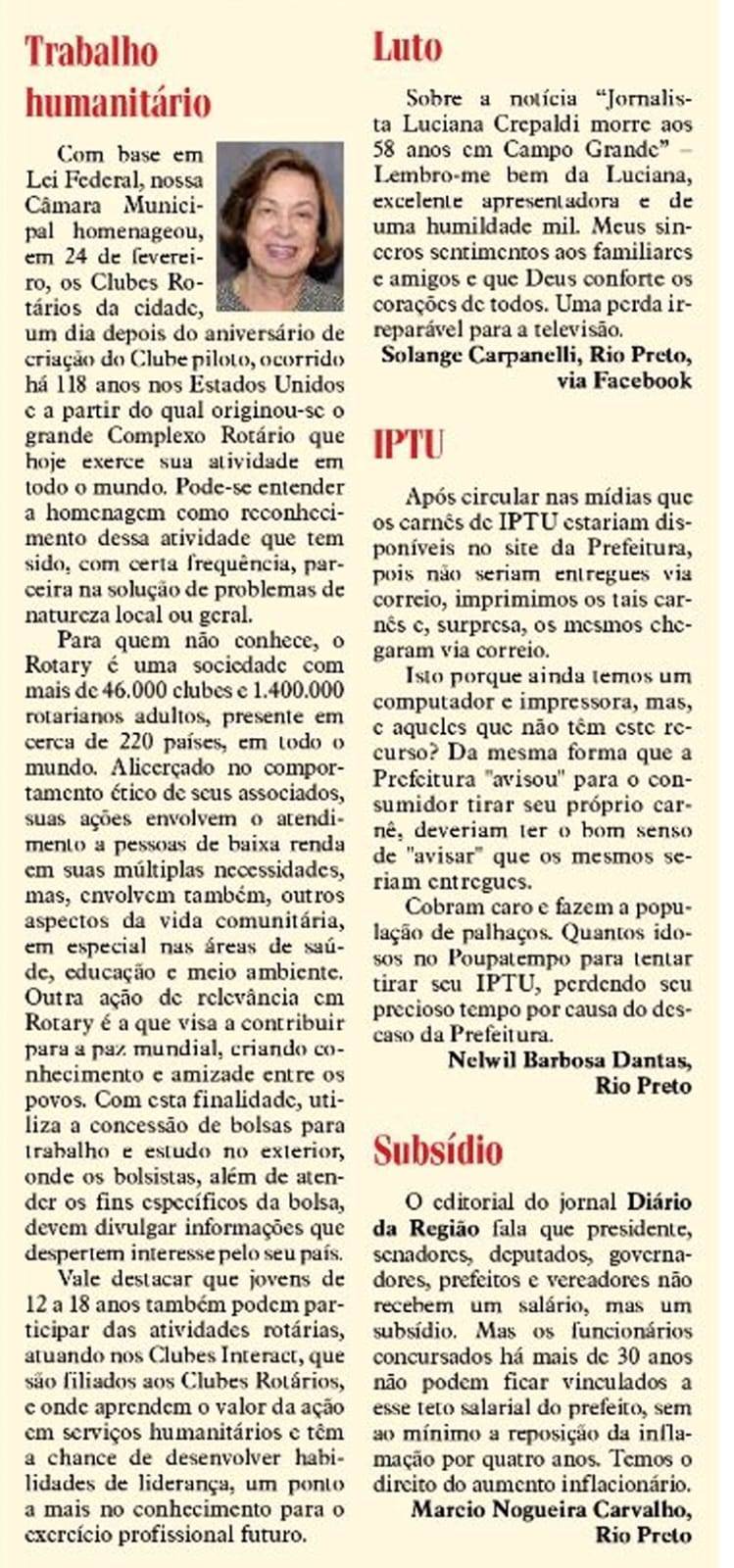 Matéria de nossa Companheira Hermione  Bicudo, no Jornal Diário da Região de São José do Rio Preto do dia 02 de março de 2023.