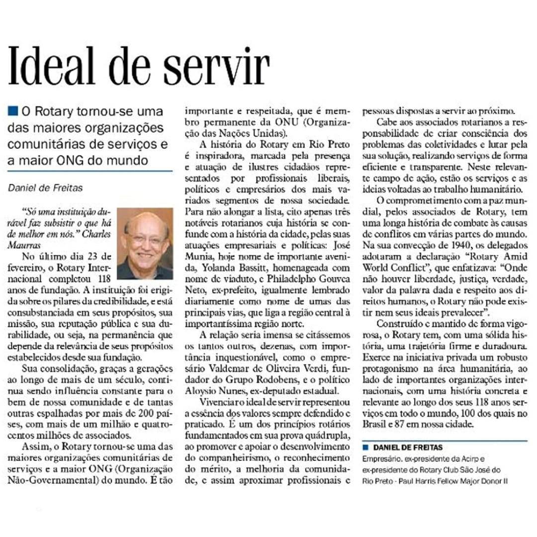 Matéria de nosso Companheiro Daniel de Freitas, no Jornal Diário da Região de São José do Rio Preto do dia 02 de março de 2023, página 2.