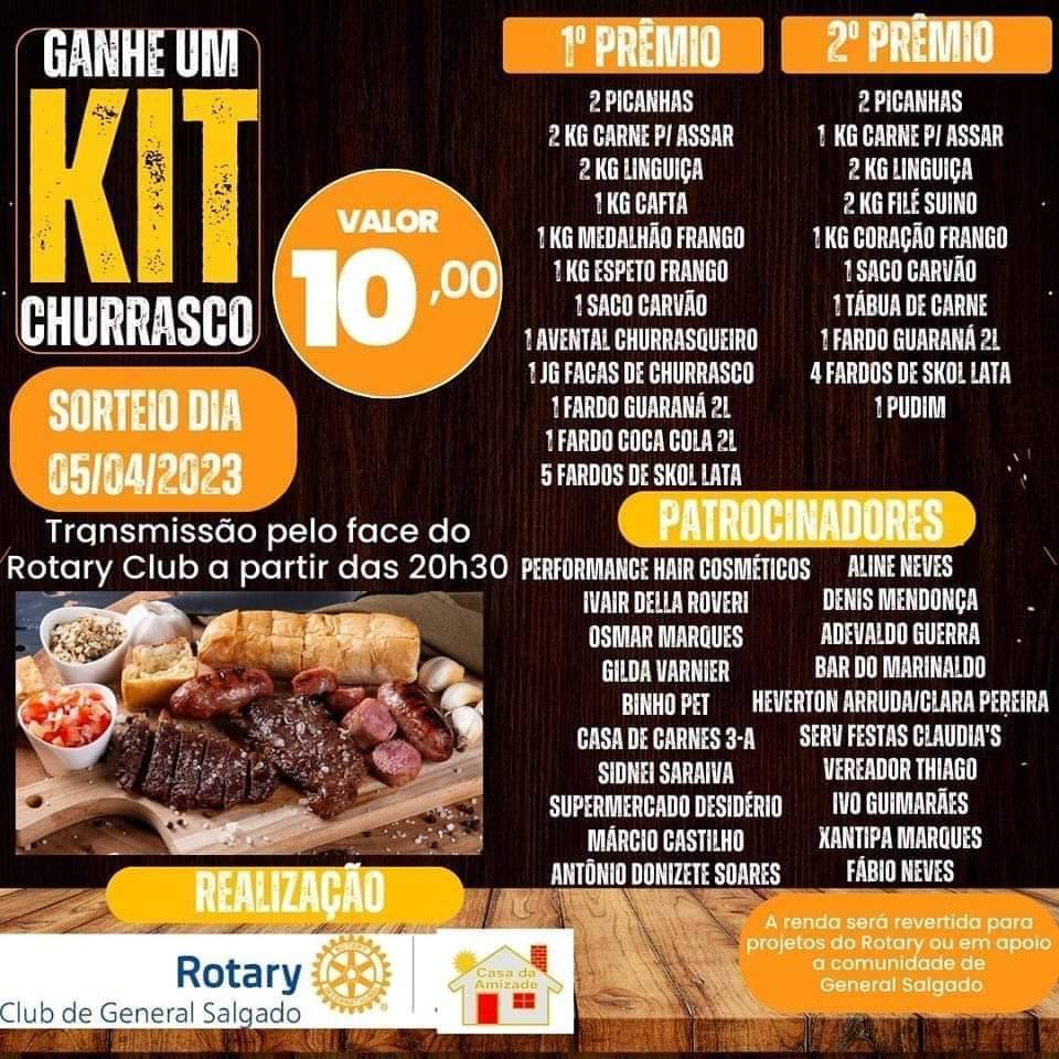 Está chegando o grande dia do Sorteio do kit churrasco do Rotary Club de General Salgado: quarta-feira, dia 05 de Abril!
