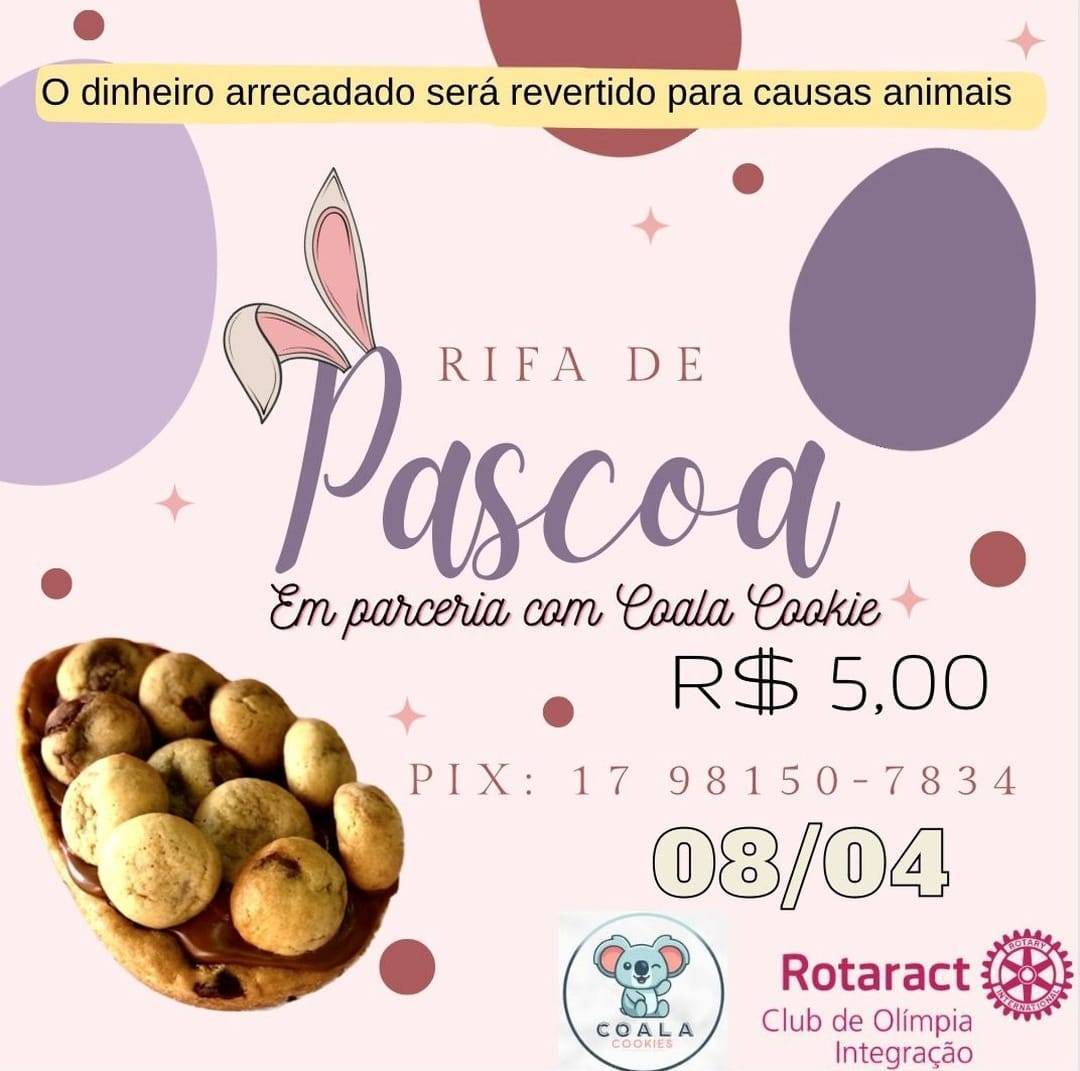 Rotaract Club de Olímpia Integração: No dia 08, pré-páscoa, realizamos o sorteio da nossa Rifa de Páscoa, em parceria com a @coalacookie