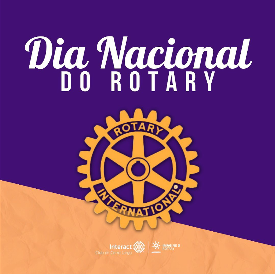 O Dia da Paz e da Compreensão Mundial em Rotary ou “Day of Peace and World Understanding in Rotary” em 23 de fevereiro de cada ano, é uma comemoração internacional de rotarianos de todo o mundo para ser celebrada dentro do “Mês Mundial da Paz” ou “World Understanding Month”, que está relacionada com o “Dia Mundial do Rotariano” ou “World Rotarian of the Day”, e que está oficializada no Brasil como “Dia Nacional do Rotary”, com base no “Dia Do Rotary” dos Estados brasileiros do Rio de Janeiro e São Paulo.  #paratodosverem A arte está composta por um fundo roxo e laranja. Na parte superior central está escrito “Dia Nacional do Rotary” na cor branco. Na parte central está a Logo do Rotary. Por fim, na parte inferior está a logo do Interact Club de Cerro Largo e a logo do Lema Rotário “Imagine o Rotary”. 💜🔅