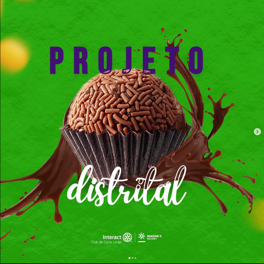 No dia 24/03/2023, foi realizado a confecção dos docinhos na Casa da Amizade, com o objetivo de doar o valor arrecadado para a Fundação Rotária.  No dia 25/03/2023, os associados fizeram a entrega desses doces. Muitas pessoas optaram em doar o valor destes ao clube, e por escolha, foi feitos doces e doado para crianças carentes da cidade.  #paratodosverem A arte está composta por um fundo verde. Na parte superior central está escrito “Projeto distrital”. No centro tem uma imagem de um brigadeiro. Por fim, no centro inferior está a logo do Interact Club de Cerro Largo e a logo do Lema Rotário “Imagine o Rotary”. 💜🔅