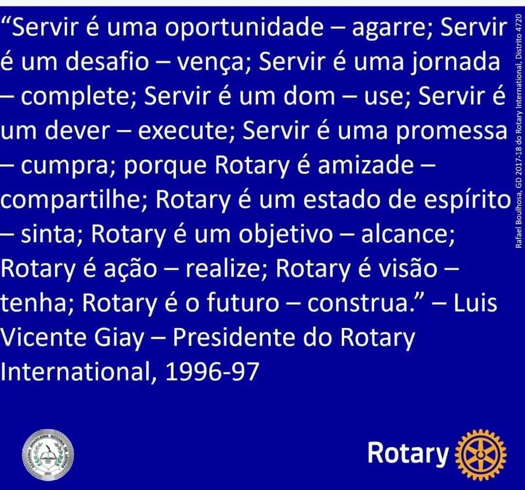 Presidente do Rotary Internacional 96-97 deixa mensagem aos companheiros.