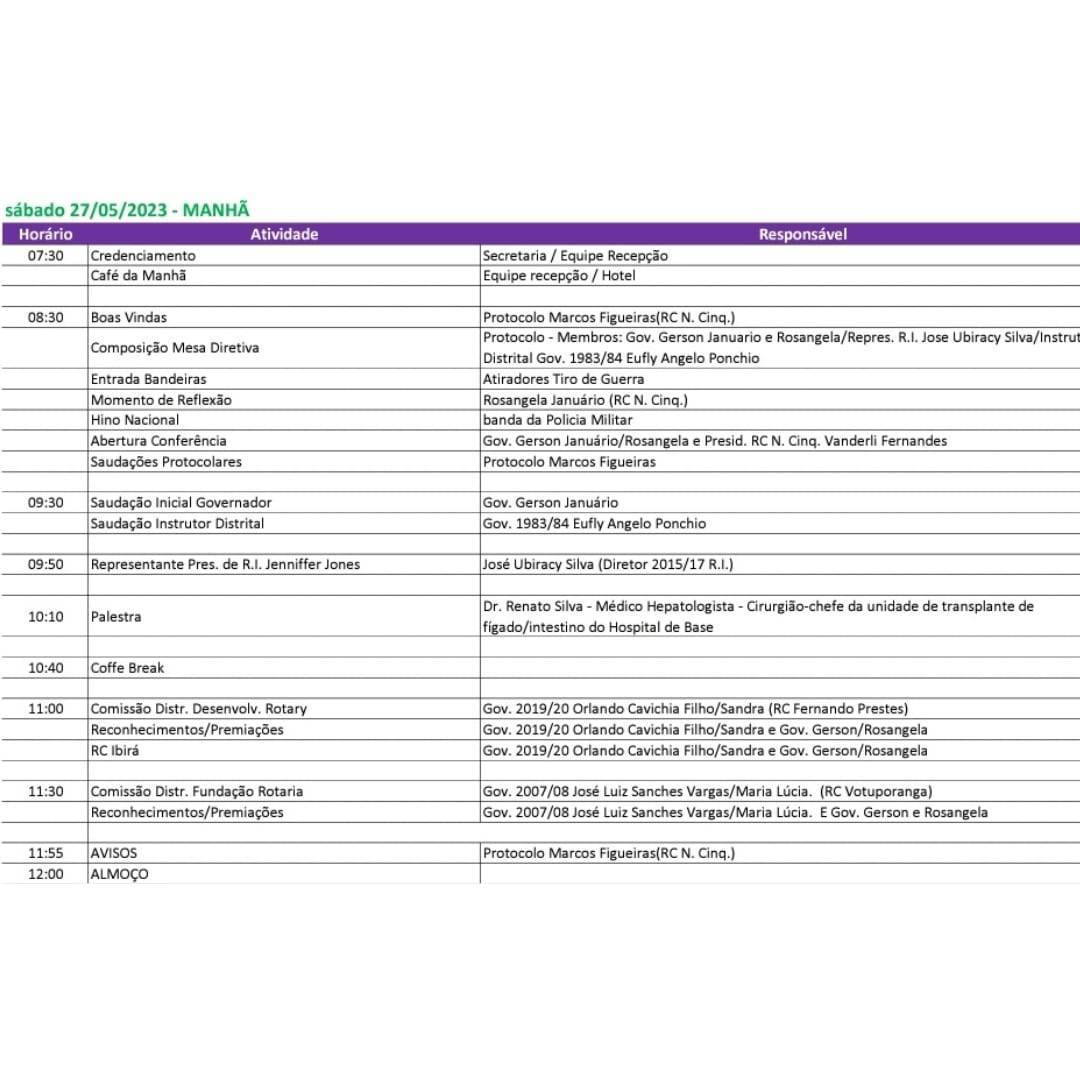Programação Oficial da 46ª Conferência Distrital – “Imagine e Realize".