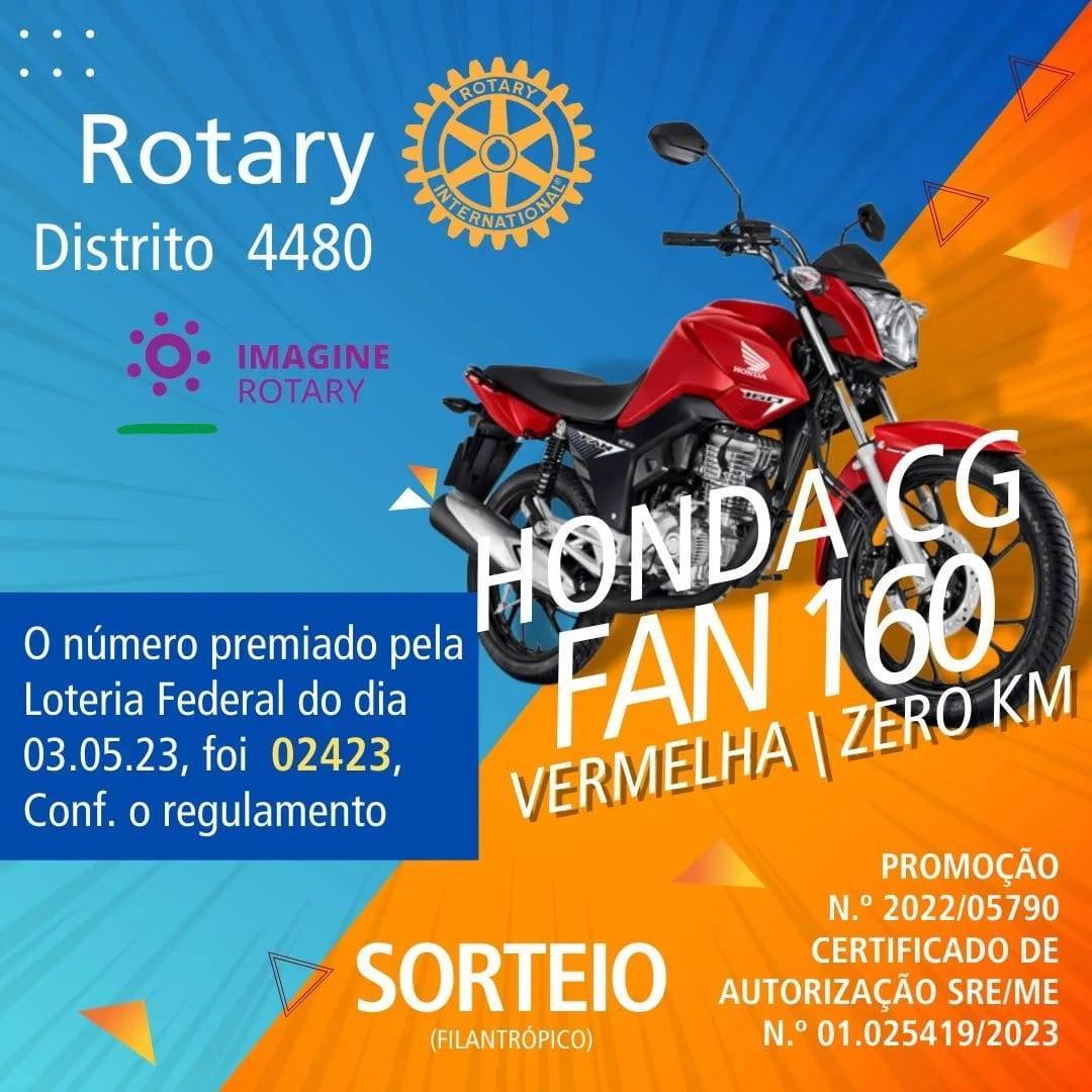 Resultado oficial do sorteio da moto, realizado pelo Distrito 4480.