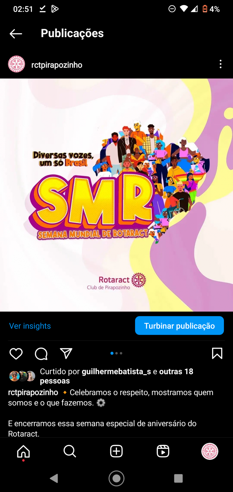 Print de uma das postagens realizadas no Instagram..