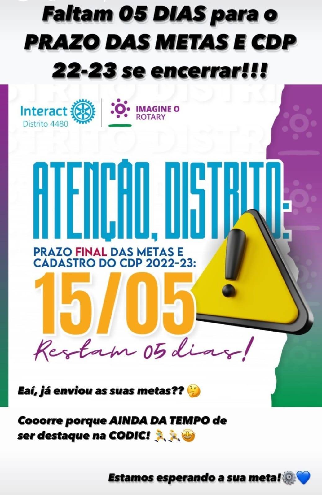 Prazo final das metas e cadastro do CDP 2022-23