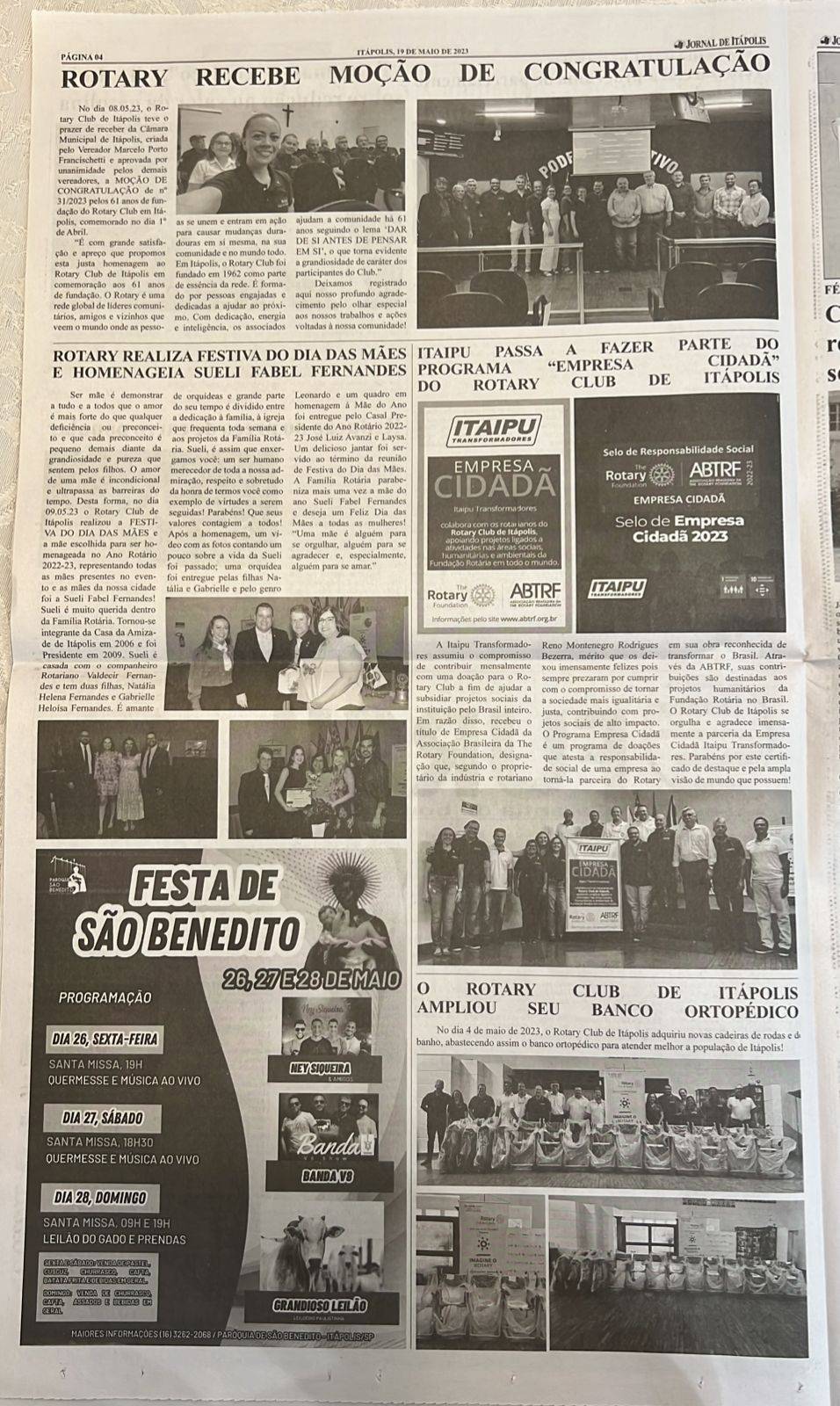 Rotary Club de Itápolis tem destaque na mídia local.