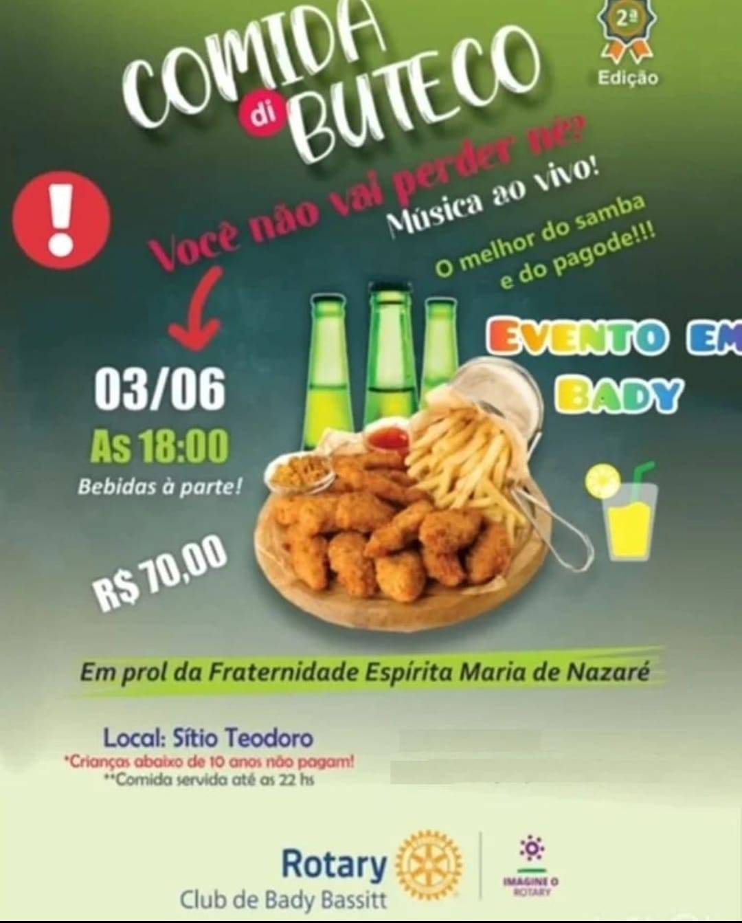 "Comida di buteco" pelo Rotary Club de Bady Bassit.