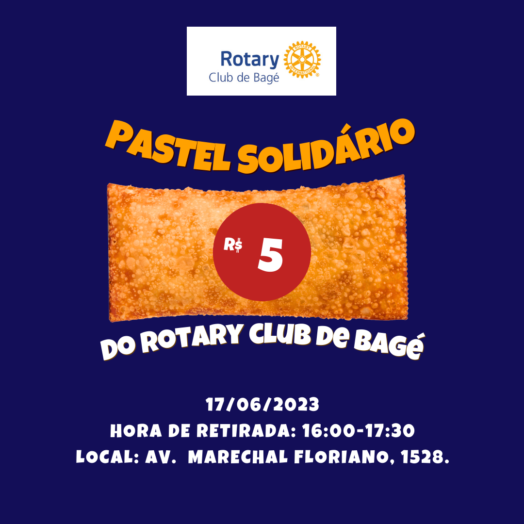 #paratodosverem: Flyer com fundo azul e um pastel frito no centro da imagem. Neste consta o valor de cada unidade: 5 reais.