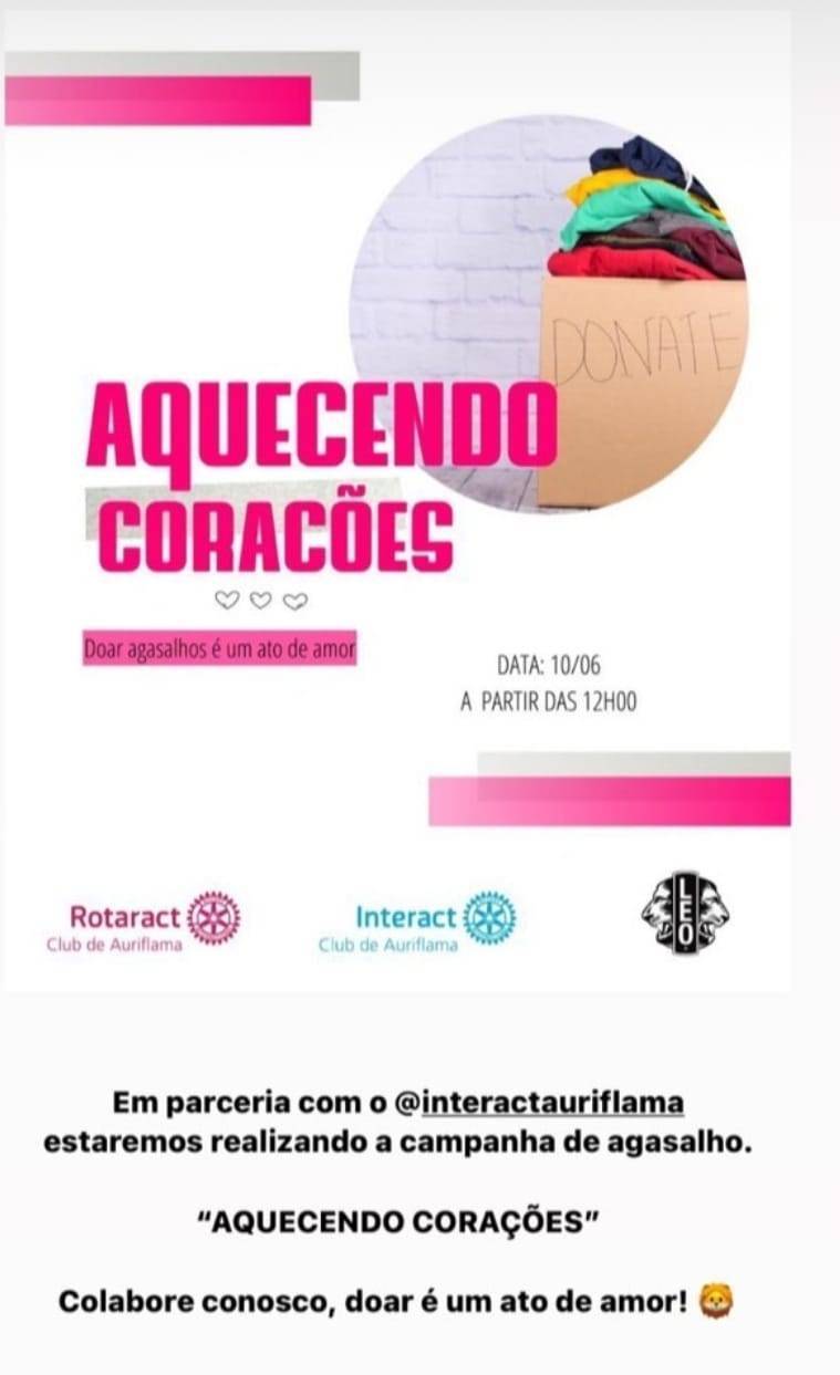 Rotaract e Interact Club de Auriflama realizam Campanha do Agasalho.