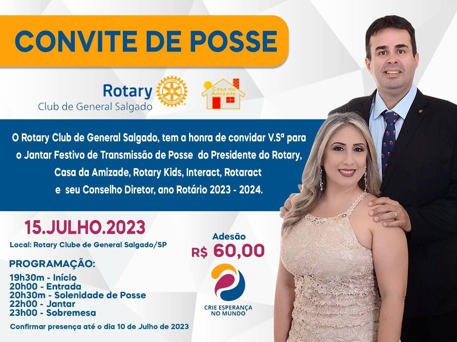 Convite de Posse no Rotary Club de General Salgado.
