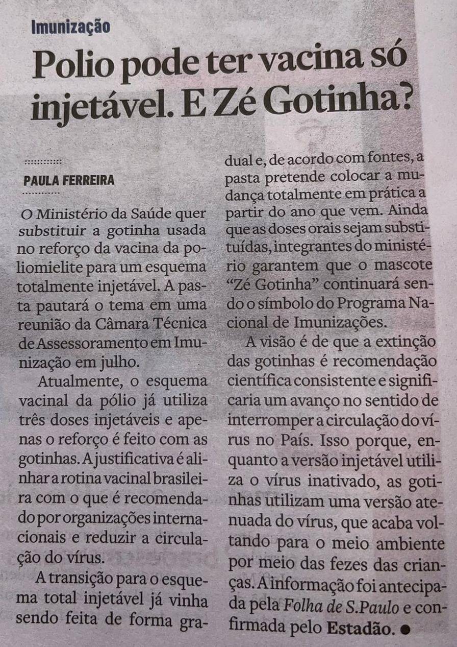 Polio pode ter vacina só injetável. E Zé Gotinha?