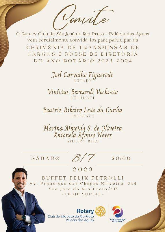 Convite de Posse do Rotary Club de São José do Rio Preto Palácio das Águas 